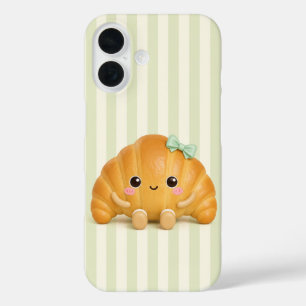Moe kawaii croissant op salie groene strepen telef iPhone 16 hoesje