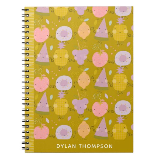 Moe Kawaii Fruit Patroon Gepersonaliseerde Naam Gr Notitieboek (Voorkant)