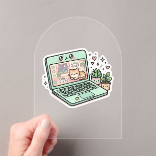 Moe Kawaii Ontspannen Sfeer Laptop Kat Potted PSti Acryl Uitnodigingen