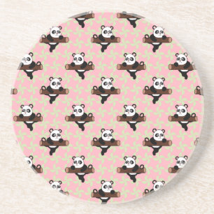 Moe Pandapatroon op Roze – Kawaii Naadloos Zandsteen Onderzetter