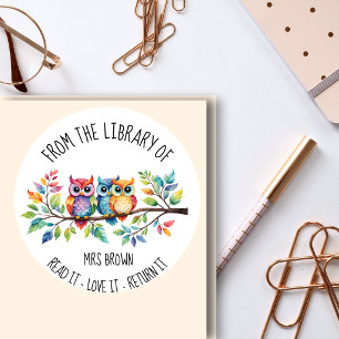 Moe stickerboekliefhebber met uil Whimsisch leze Ronde Sticker