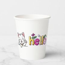 Moe wuivende kat hallo kleurrijke feest papieren b