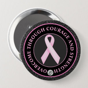 Moed en Kracht – Roze Lint Bewustwording Ronde Button 4,0 Cm