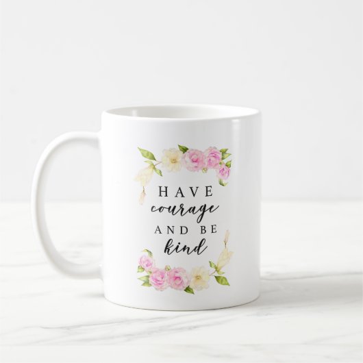 Moed en wees aardig | Waterverf Floral Koffiemok (Links)