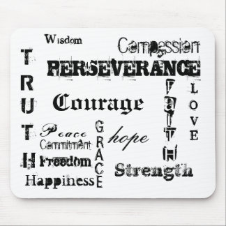 Moed, hoop, T, R, U, T, H, PERSEVERANCE, L, ... Muismat