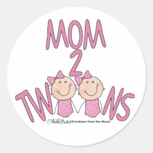 Moeder 2 tweeling meisjes ronde sticker