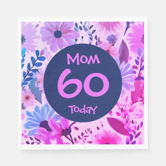 Moeder 60 vandaag roze en blauw bloemfeest servet (Voorkant)