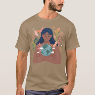 Moeder Aarde Donkere Hugging Meisje Knuffelen Plan T-shirt