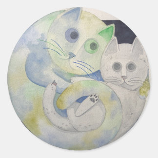 Moeder Aarde en Maan Kat Knuffel Sticker