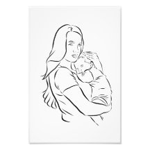 Moeder & Baby 2 Tekening Poster Print van Mijn Sim