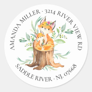 Moeder & Baby Fox Baby shower retour adreslabel Ronde Sticker