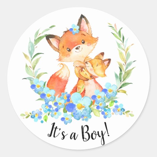 Moeder & Baby Fox Het is een Sticker van de Jongen (Voorkant)