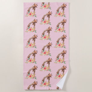 Moeder & baby Giraffe Paar Cute Watercolor Patroon Strandlaken