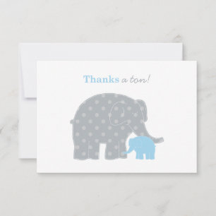 Moeder Baby Olifant Blauw Grijs Stippen Jongen Bedankkaart