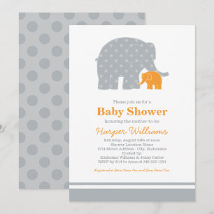 Moeder Baby Olifant Oranje Grijs Babyfeestje Kaart