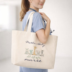 Moeder Baby Verpleegster Safari Jungle Kinderkamer Grote Tote Bag