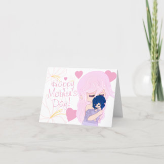 Moeder Cartoon Met Haar Baby Meisje Kaart
