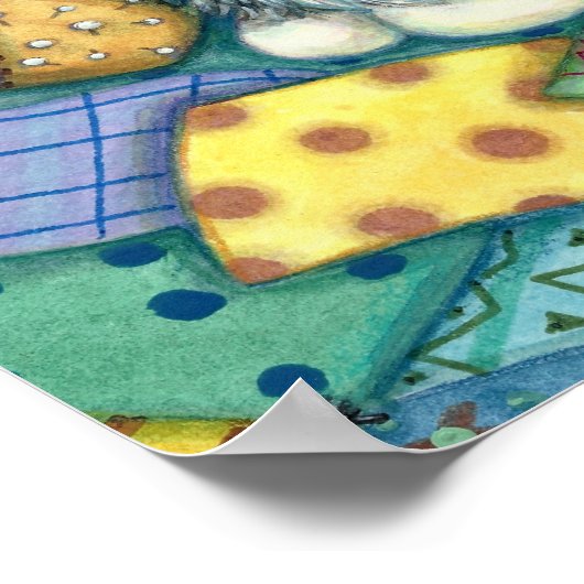 MOEDER CAT EN KITTEN, PATCHWORK QUILTS, PINCUSHION POSTER (Hoek)