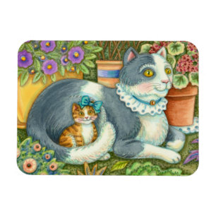 MOEDER CAT EN KITTEN, POTTE STROMEN, BOWS EN LACE MAGNEET