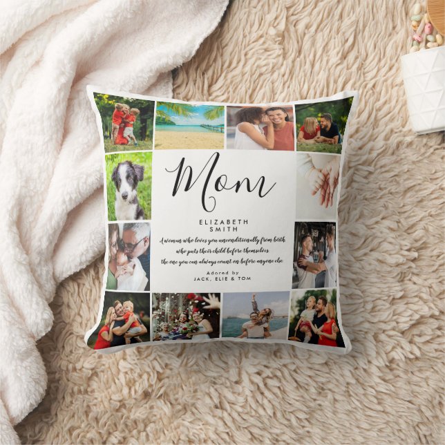 Moeder citaat Modern script 12 foto collage Kussen (Deken)