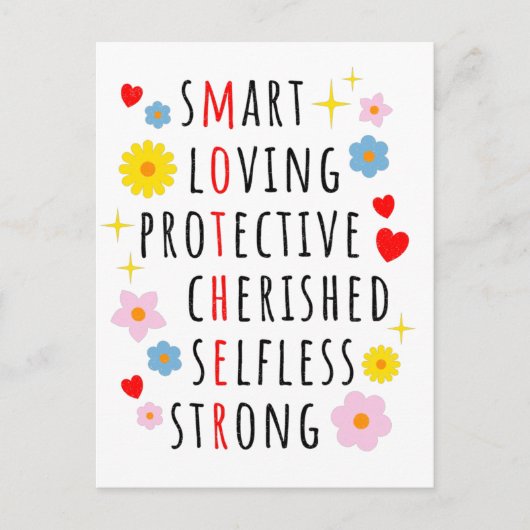 Moeder: Cute list of adjectives making a acronym Briefkaart (Voorkant)