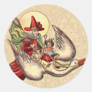 Moeder de Gans Kind Antieke Illustratie Ronde Sticker