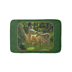 Moeder Deer en Fawn Forest Green Badmat