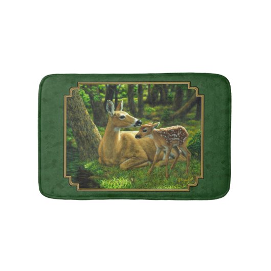 Moeder Deer en Fawn Forest Green Badmat (Voorkant)