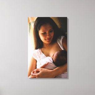 Moeder die borstvoeding geeft, pasgeboren canvas afdruk