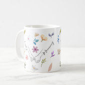 Moeder dochter moderne bloemen houden hand koffiemok (Voorkant links)