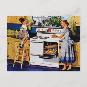 Moeder/Dochter Retro Keuken Postkaart