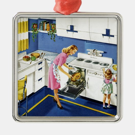 Moeder/dochter Retro Kitchen #2 Metalen Ornament (Voorkant)