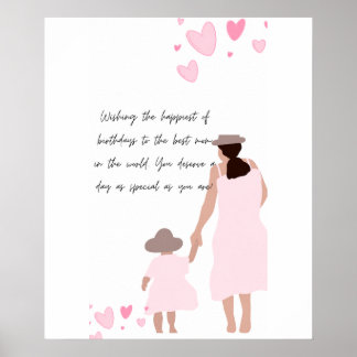 Moeder & Dochter Roze Hart Silhouet Poster