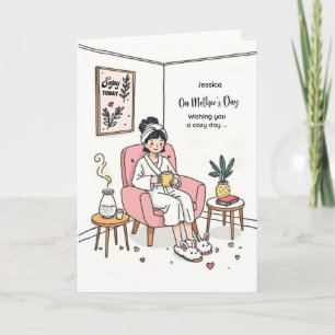 Moeder-dochterdag gezellige ontspannende illustrat kaart