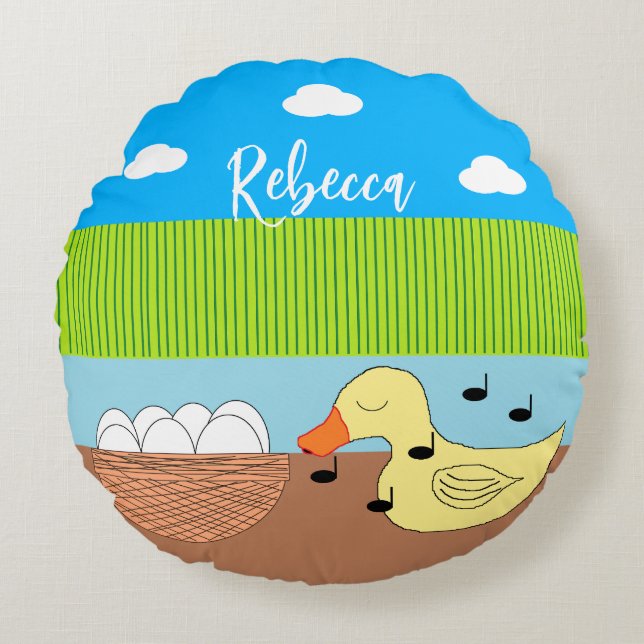 Moeder Duck zingt op haar eieren Rond Kussen (Voorkant)