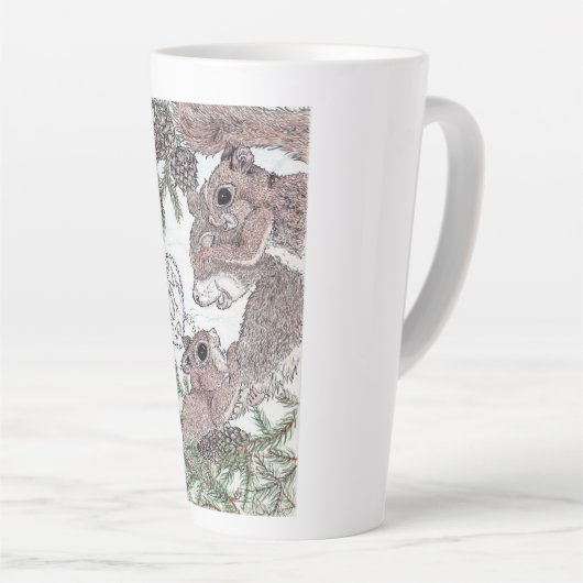 Moeder eekhoorn met kits latte mok (Rechterhoek)