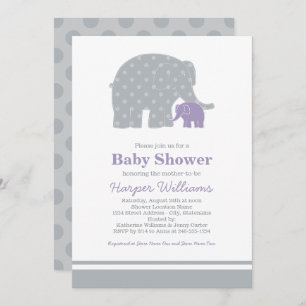 Moeder Elephant Paars Grijze Stippen Baby shower Kaart