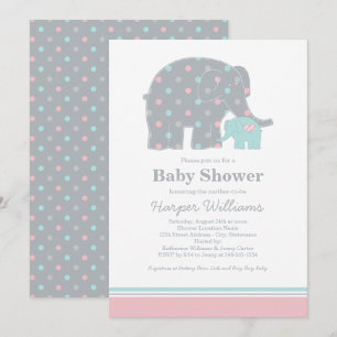 Moeder Elephant Pink en Aqua Stippen Baby shower Kaart