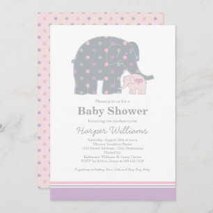 Moeder Elephant Roze en Paarse Stippen Baby shower Kaart