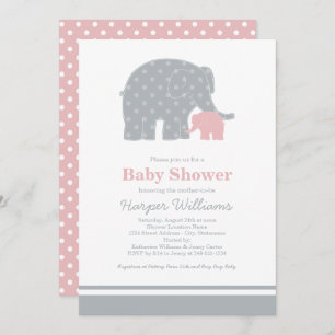 Moeder Elephant Roze Grijze Stippen Baby shower Kaart