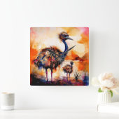 Moeder Emu en kuiken in Outback Australië Vierkante Klok (Huis)