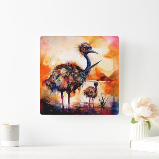 Moeder Emu en kuiken in Outback Australië  Vierkante Klok (Huis)