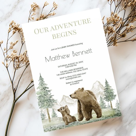 Moeder en baby beer waterverf bosuitnodiging kaart