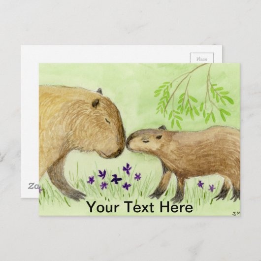 Moeder en Baby Capybara Briefkaart (Voorkant / Achterkant)