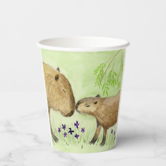 Moeder en Baby Capybara Papieren Bekers (Achterkant)