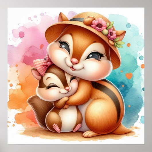 Moeder en Baby Chipmunk Poster (Voorkant)