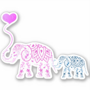 Moeder en Baby Elephans met hartballon Sticker