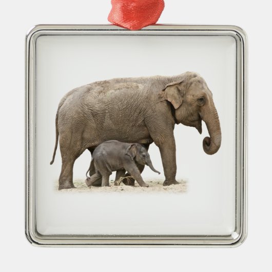 Moeder en Baby Elephant Metalen Ornament (Voorkant)