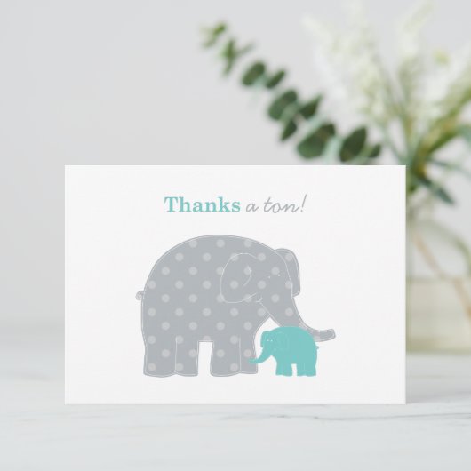 Moeder en Baby Elephant Shower Aqua Blue en Grey Bedankkaart (Staand voorkant)