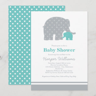 Moeder en Baby Elephant Shower Aqua Blue en Grey Kaart